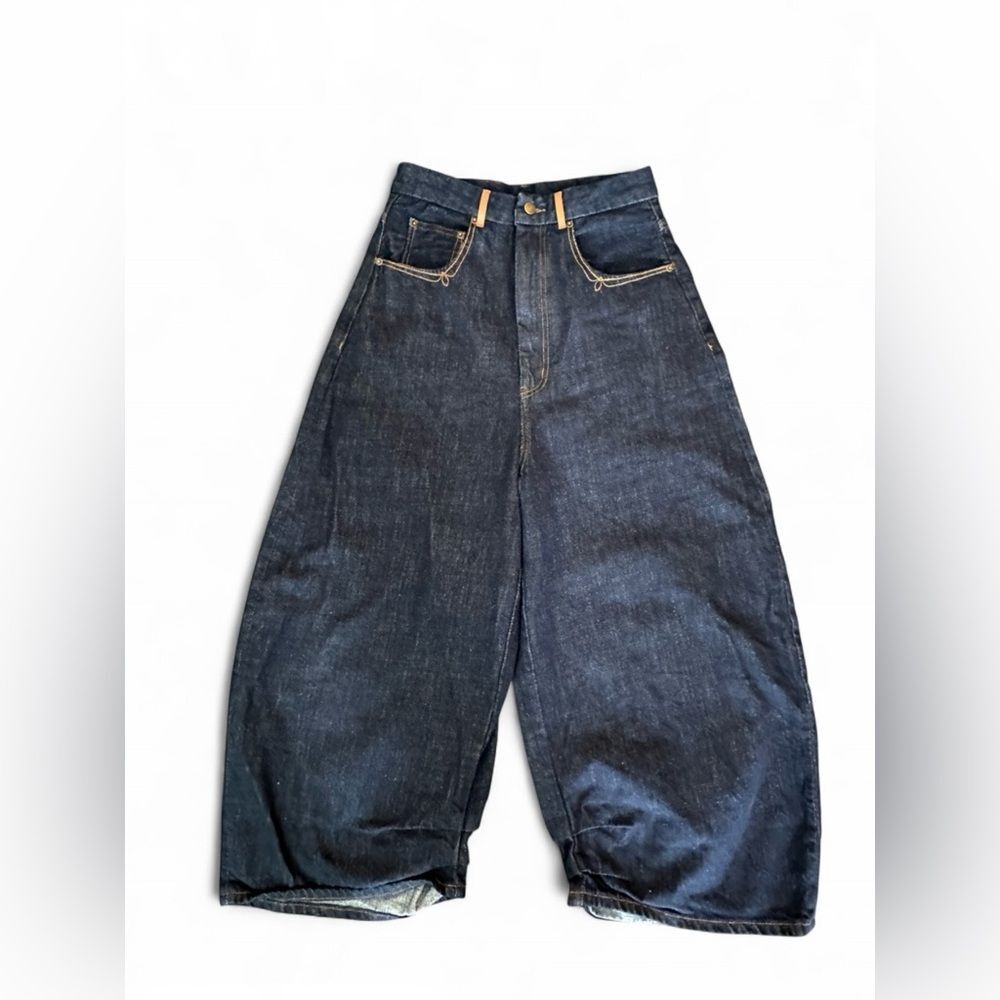 VERMO Dark Blue Wide Leg Barrel Cropped Jeans 26